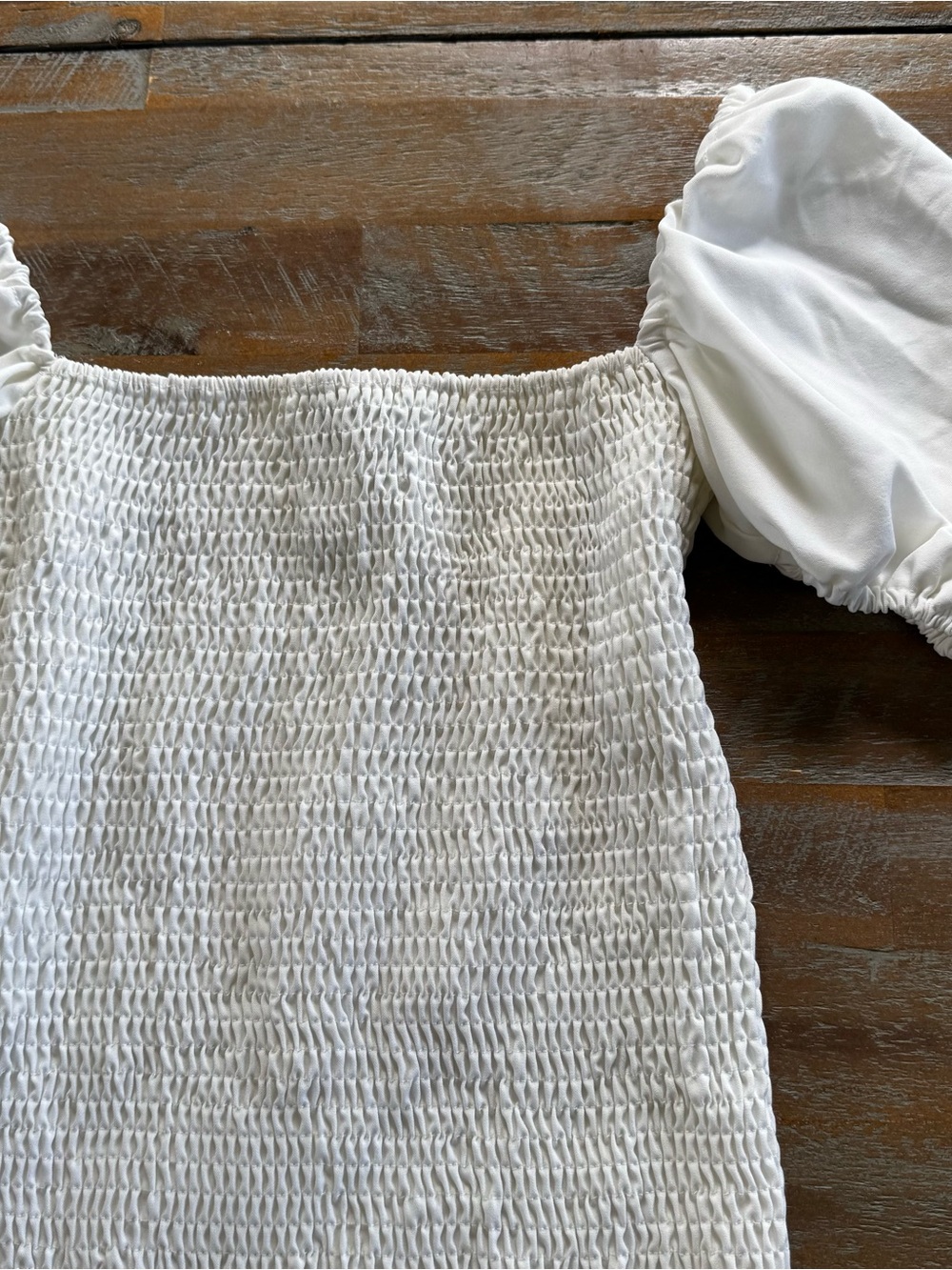 PrettyLittleThing White Smocked Mini Dress with Puff Sleeves - Picture 2 of 3
